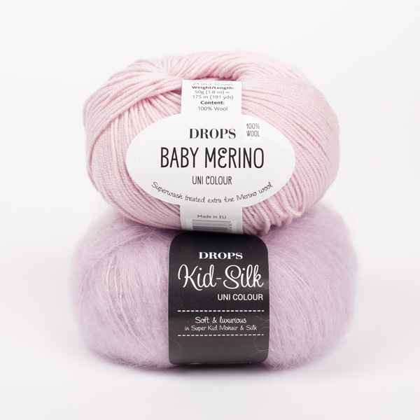 Yarn combinations skeins of DROPS Baby Merino 54, puderrosa																	+ DROPS Kid-Silk 03, hellrosa