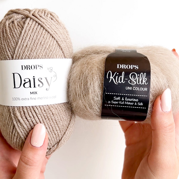 Yarn combinations skeins of DROPS Daisy 11, lys nougat																	+ DROPS Kid-Silk 54, lys sand
