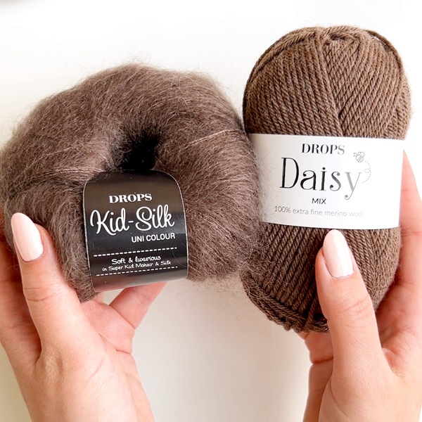 Yarn combinations skeins of DROPS Daisy 14, brun																	+ DROPS Kid-Silk 15, mørkebrun