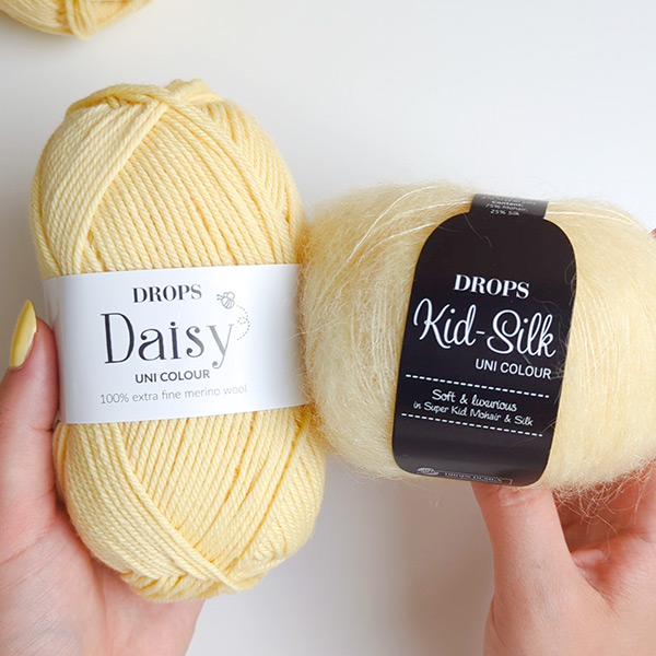 Yarn combinations skeins of DROPS Daisy 16, limonade																	+ DROPS Kid-Silk 52, limonade