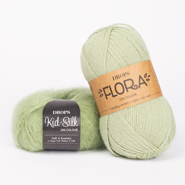 Yarn combinations of Flora 16, pistaatsia + DROPS Kid-Silk 18, õunaroheline