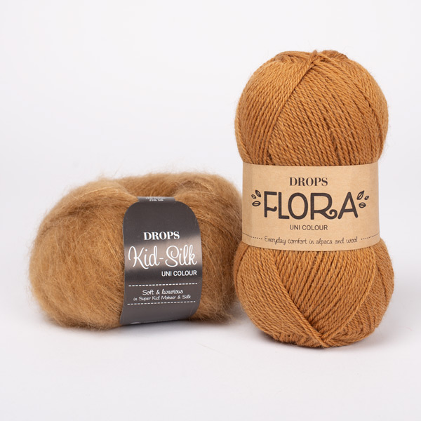 Yarn combinations skeins of DROPS Flora 25, karamell																	+ DROPS Kid-Silk 50, karamell