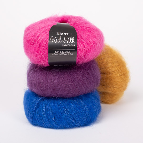 Yarn combinations skeins of DROPS Kid-Silk 30, karri															+ DROPS Kid-Silk 21, koobalt+ DROPS Kid-Silk 13, erkroosa+ DROPS Kid-Silk 16, tumelilla