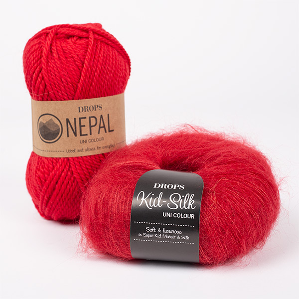 Yarn combinations skeins of DROPS Kid-Silk 14, red 
											+ DROPS Nepal 3620, red