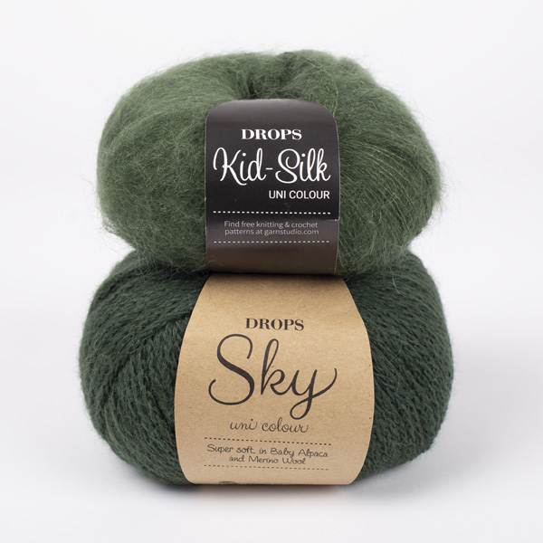 Yarn combinations skeins of DROPS Kid-Silk 19, verde oscuro																	+ DROPS Sky 20, hiedra oscuro
