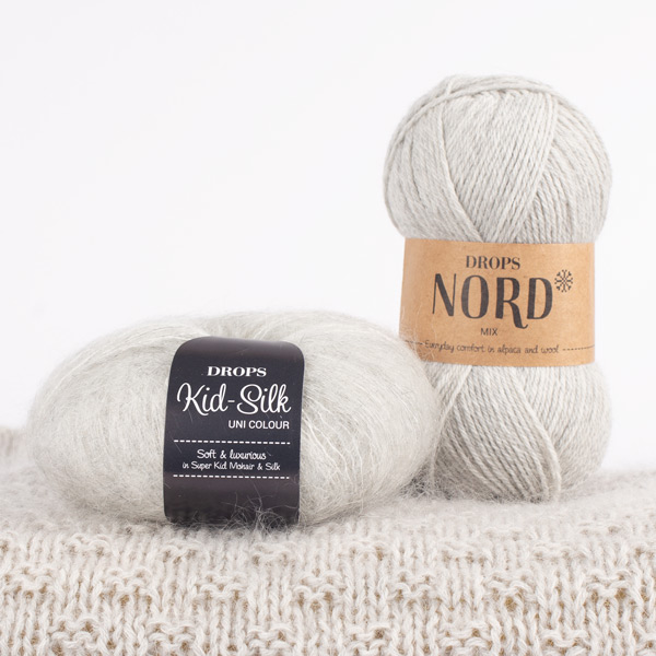 Yarn combinations of Kid-Silk 44, moonlight + DROPS Nord 03, pearl grey