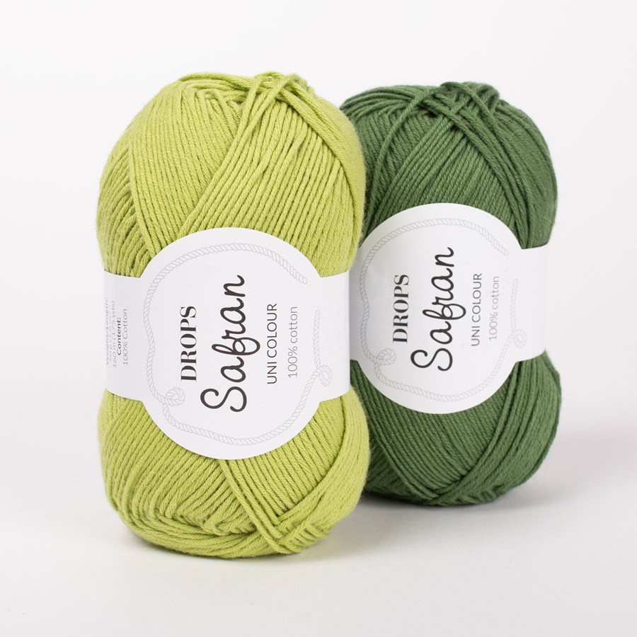 DROPS Safran 31, æblegrøn + DROPS Safran 78, skovgrøn