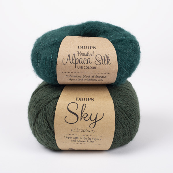 Yarn combinations skeins of DROPS Sky 20, dark ivy 
											+ DROPS Brushed Alpaca Silk 11, forest green