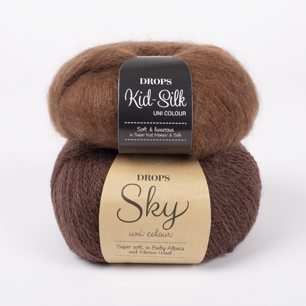 Swatch of DROPS Kid-Silk 35, súkkulaði 
											+ DROPS Sky 21, heitt súkkulaði