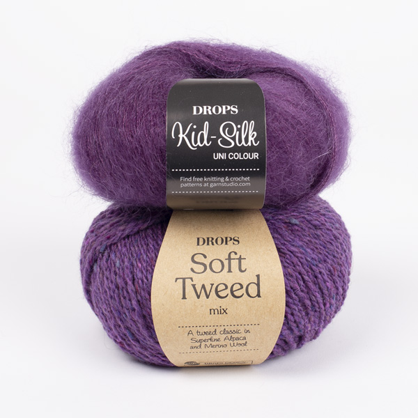 Swatch of DROPS Kid-Silk 16, dökk fjólublár 
											+ DROPS Soft Tweed 15, fjólublátt regn