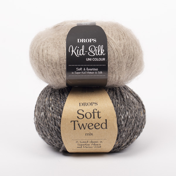 Yarn combinations skeins of DROPS Kid-Silk 12, beige 
											+ DROPS Soft Tweed 08, peppercorn
